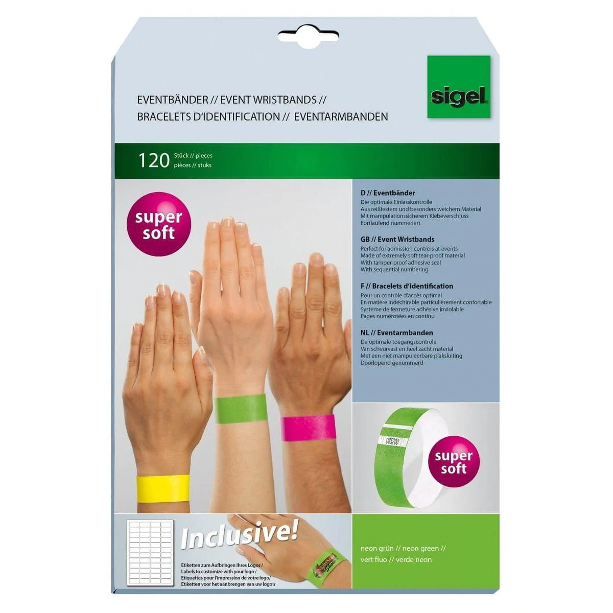 Sigel Event Wristbands Super Soft, Adhesive Seal, Printable, 120/Pack, Neon Yellow Price In Doha Qatar - Image 3